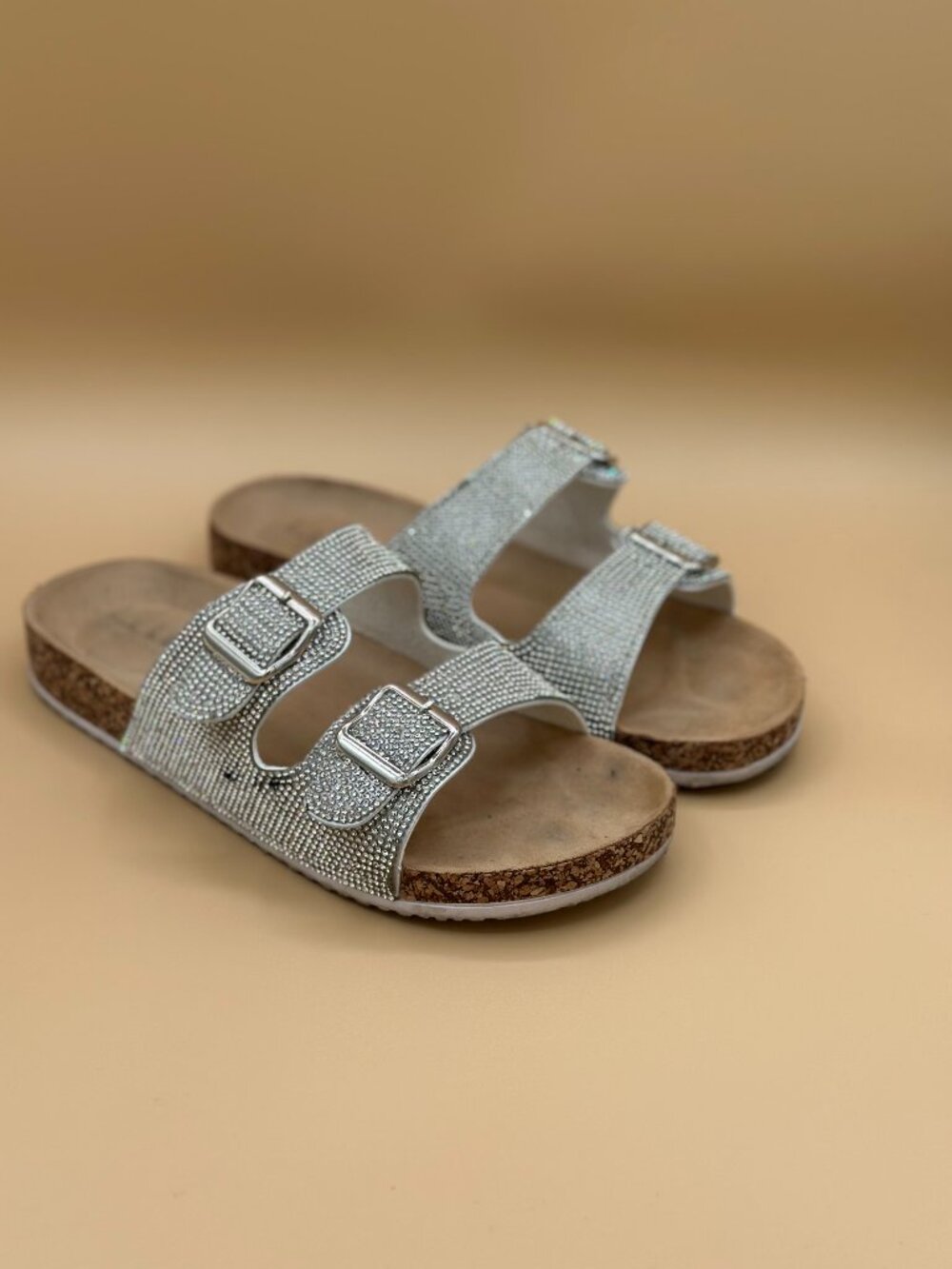 Nicole Miller Silver Rhinestone Slide Sandals Women’s Size 40 / 9